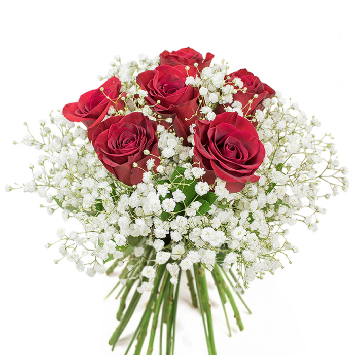 As a florist serving Brent Cross, preparing bouquets like this is a true delight: red roses in deep, luxurious tones, their petals open wide and soft to the touch, encircled by delicate halos of baby's breath. The baby's breath spills elegantly between each rose, its minute, cloud-like blossoms imparting innocence and lightness, evoking the freshness of parks and green spaces along the North Circular. The bouquet's shape-rounded and thoughtfully composed-captures the spirit of classic romance, but with a vibrant energy unique to Brent Cross. Through the crystal vase, the long stems radiate green vitality, grounding the composition. The tactile contrast of velvet petals and feathery gypsophila invites both visual and sensory pleasure, while the overall bouquet creates a multidimensional experience that brings passion, comfort, and artistry together. Whether offered for an anniversary, a birthday, or as a symbol of deep affection, this arrangement delivers heartfelt beauty to homes and celebrations all across Brent Cross.