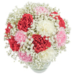 Resembling a gentle embrace, this bouquet brings together the timeless beauty of blooming carnations and the airy lightness of baby's breath in a composition reflective of Brent Cross's welcoming community. The vivid reds, delicate pinks, and buttery whites of each carnation blend with the misty white motifs of gypsophila, creating a harmonious sphere cradled in a clear glass vase. Sunlit overhead, each petal shimmers with freshness, and the transparent vase below exposes the verdant stems-freshly cut and hydrated-ready to infuse nearby homes from Golders Green to Cricklewood with joy. The ensemble's texture is as inviting as it is luxuriant, the ruffled carnations and feathery baby's breath forging a feeling of gentle optimism and connection. Crafted with attentive care by Brent Cross Flowers, this bouquet is perfect for heartfelt thanks or intimate celebrations, offering a sense of uplifting calm, beauty, and enduring sentiment that brightens any local occasion.