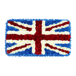 The photograph captures a solemn yet striking funeral tribute: a rectangular Union Jack flag rendered entirely in flowers, aligned with crisp precision and rich texture. The florist has used densely packed blooms to recreate each element of the flag, so the arrangement looks like a soft floral tapestry rather than a flat printed image. Vibrant red flowers form the central St George's Cross, crossing both vertically and horizontally with confident, saturated lines of colour. Diagonal strokes of red, representing St Patrick's Cross, cut through the design at angles, each sharply defined by slender bands of white flowers that create the correct patterning between the colours. These white flowers expand across the diagonals into the broader arms of St Andrew's Cross, offering a clean, luminous contrast that brightens the whole piece. Surrounding and framing the crosses is a dense field of deep blue blossoms, likely compact hydrangea-style florets or similar clustered varieties, which give the background a velvety depth and create a neat blue border around the edge of the tribute. The arrangement is shown against a plain white background, allowing the red, white, and blue palette to appear bold and uncluttered, with each petal and curve of the flowers visible in subtle detail. This floral Union Jack is crafted as a patriotic remembrance piece, ideal for funerals, memorials, and services of thanksgiving in Brent Cross and the wider North West London area, from families who gather near Brent Cross Underground station to those living along Hendon Way, offering a dignified expression of gratitude, loyalty, and national remembrance.