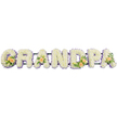 This image shows a beautifully composed floral tribute that spells out GRANDPA in large, freestanding letters, thoughtfully designed for a funeral or memorial in the Brent Cross area. The seven letters are rendered in bold uppercase forms, yet softened by the thick covering of white spray chrysanthemums that blanket their surfaces. The tightly clustered petals create a plush, almost velour-like texture, catching the light in subtle variations of white and cream. Around the perimeter of every letter, a neat trim of pale lilac flowers provides a soft outline, gently separating each character from the clean white background and giving the whole arrangement a calm, harmonious look. To introduce warmth and a sense of intimacy, clusters of peach roses and greenery are placed at intervals along the word. The G and D bear the most prominent accents: small groups of peach roses interlaced with slender white lily buds and sprigs of glossy green foliage that arch slightly over the chrysanthemums. The first A and final A are each adorned with a single peach rose and accompanying leaves, echoing the larger clusters in a quieter, more understated way. A narrow dark bar underpins the composition, hinting at the sturdy frame that supports the letters without distracting from the floral artistry. The design radiates dignity and affection, perfectly suited for honouring a grandfather whose life may have been woven into Brent Cross and the nearby suburbs of Hendon or Finchley. It's easy to imagine this tribute resting beside a coffin, a gentle symbol of gratitude, memory and enduring love expressed through flowers.