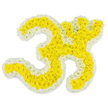 A carefully arranged Om-shaped floral piece is captured against a smooth, luminous white background, highlighting each curve and detail of this sacred symbol. The broad sweeps and spirals of the Om are formed entirely from vivid, sunshine-yellow flowers, most likely small chrysanthemums or marigolds, set so closely together that they create a thick, velvety bed of petals. Around every edge runs a slim, immaculate border of white blossoms, including around the small, detached dot above the main figure, carving the symbol out of the background with clean precision. The lighting is bright and even, causing the yellow tones to glow warmly while the white appears cool and calm, reinforcing the tribute's spiritual and peaceful character. The flowers themselves look pristine and freshly arranged, as though this piece is ready to leave a Brent Cross flower shop for a funeral service or home shrine, perhaps near Hendon Way or the quiet residential streets beyond the shopping centre. In imagination, there is a faint, gentle fragrance and a sense of stillness that often settles over a room where loved ones gather to say goodbye. This floral Om feels like more than decoration; it becomes a visual prayer, a soft yet powerful reminder of mantra, meditation, and the cycle of life. The craftsmanship speaks of experienced local florists who understand both the technical demands of such a precise design and the emotional weight it carries for families seeking a respectful, culturally resonant tribute.