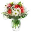 This bouquet beams with the kind of cheerful elegance that brightens Brent Cross homes and celebrations. At its heart, plump coral carnations with gently ruffled petals bring lively colour and texture, while encircling white daisies and lush chrysanthemums offer a joyful, radiant contrast. Interlaced, clouds of tiny baby's breath impart a sense of airy lightness, reminiscent of peaceful mornings in Brent Cross's green spaces. Closed magenta alstroemeria buds slip quietly between the larger blossoms, suggesting the promise of blooms yet to open. Deep green, broad leaves cradle the flowers and arc gracefully upwards, framing the vivid palette and adding an organic structure to the ensemble. Presented in a clear glass vase with fresh water, the arrangement reveals sturdy stems, underlining the bouquet's pristine, handpicked quality. Bathed in balanced, natural light, each flower and leaf is rendered in crisp, vibrant detail-no shadows to distract from the careful placement. Suited for anniversaries, thank-you gifts, or welcoming new neighbours in Brent Cross or Hendon, this beautifully crafted bouquet expresses heartfelt sentiment and revitalising energy, a miniature garden flourishing indoors.